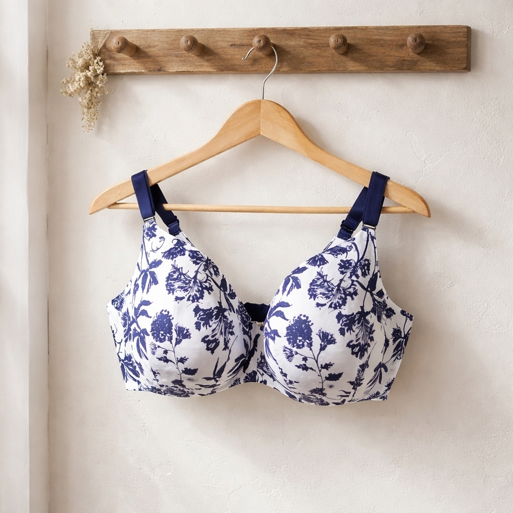 Cacique Navy Floral White Underwire Bra New With Tags 46H - Picture 3 of 7